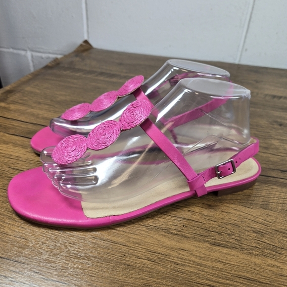 Jack Rogers Worth Raffia Bubblegum Hot Pink Thong Sandals - Picture 9 of 12